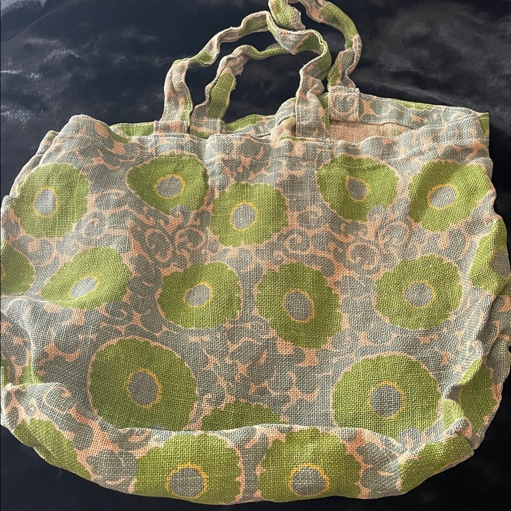Rock Flower Paper Jute Tote Reusable Shopping Bag Green Flowers